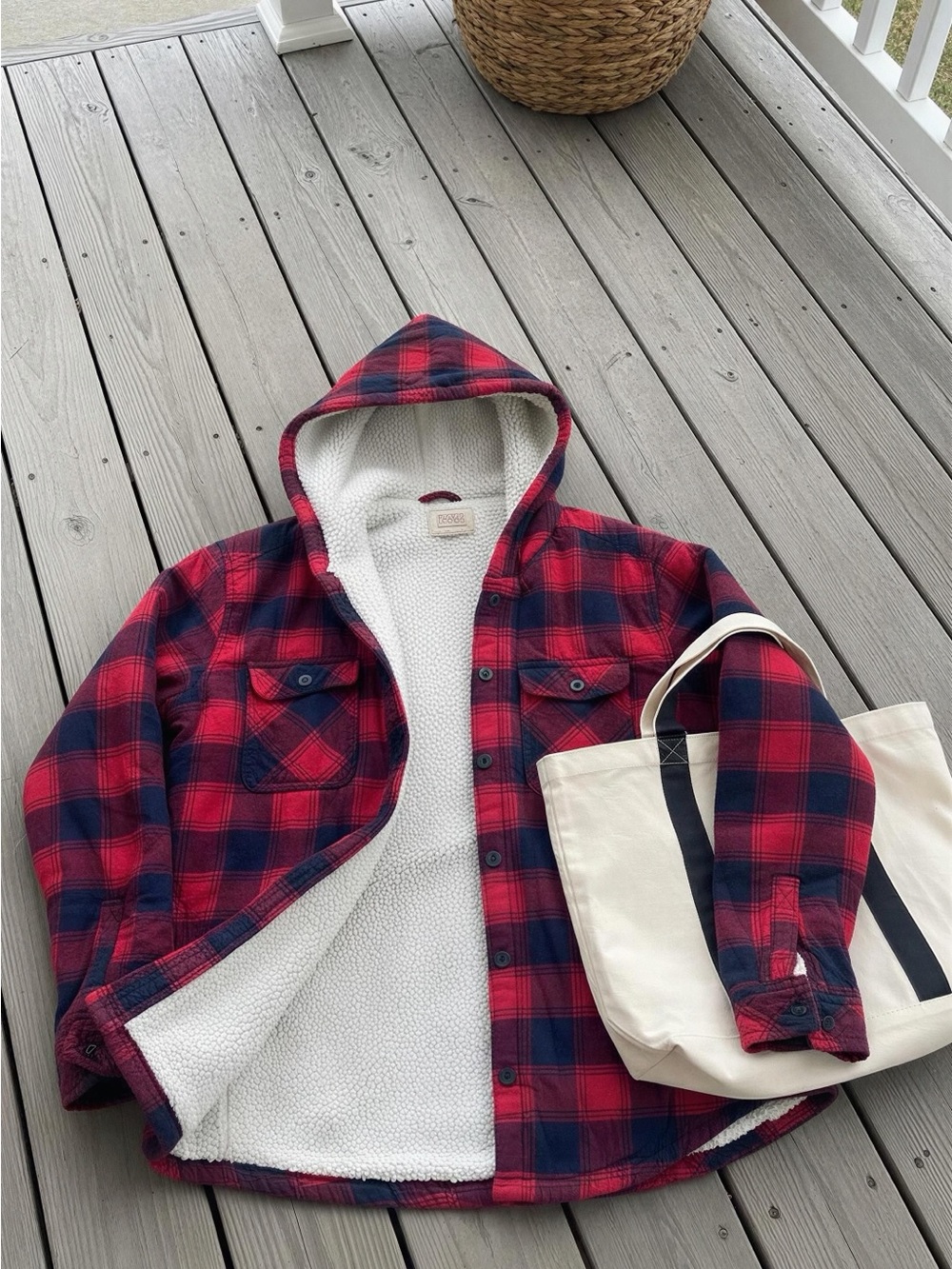 Women’s Sherpa-Lined Red Plaid Hooded Jacket